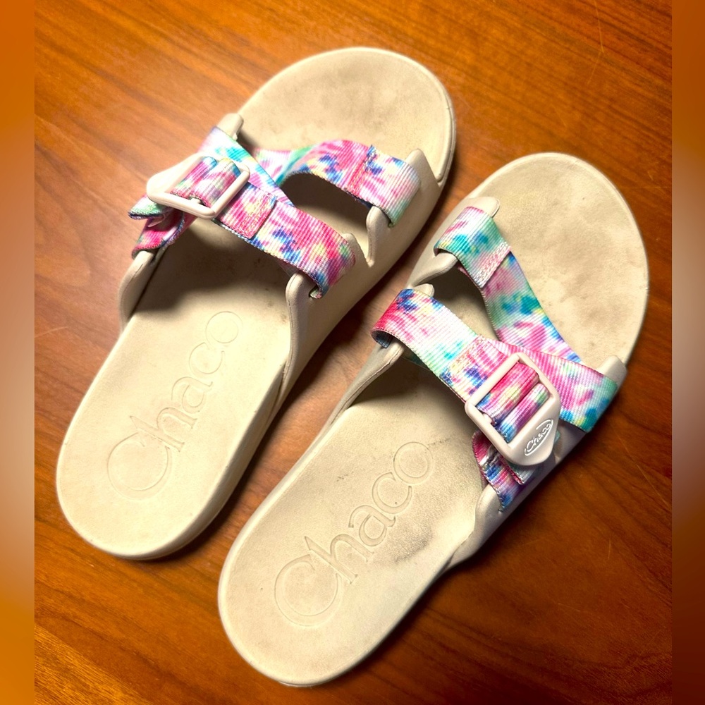 Chaco Chillos Sport Slides Adjustable Sandals Beach Tie Dye Tan Women’s 9
